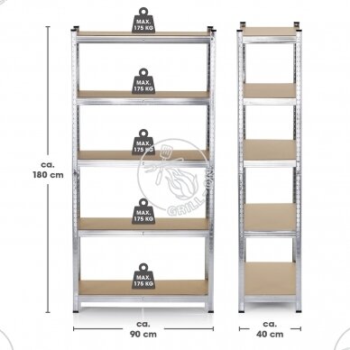 Sandėliavimo stelažas – lentyna 180x90x40 , apkrova  875 kg (TUV GS sertifikuota)