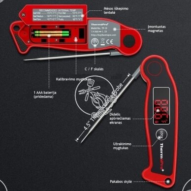 ThermoPro TP19 ultra greitas momentinis maisto termometras - su METROLOGINE PATIKRA 2